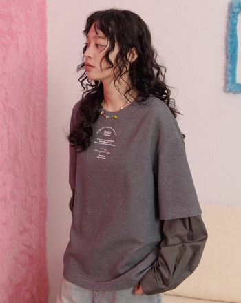 植絨印花假兩件襯衫T恤(兩色)