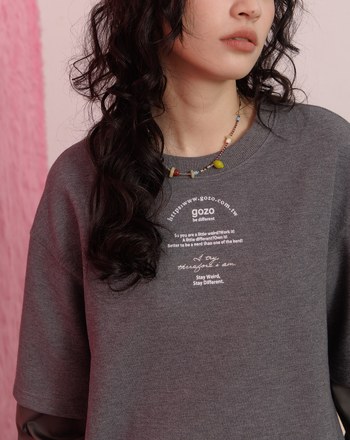 植絨印花假兩件襯衫T恤(兩色)