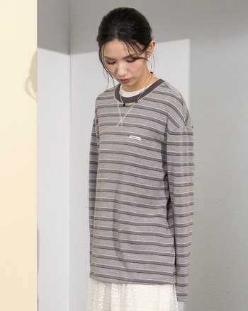 天絲條紋落肩長袖T恤(兩色)