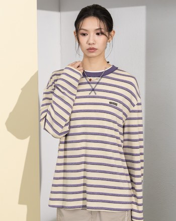 天絲條紋落肩長袖T恤(兩色)