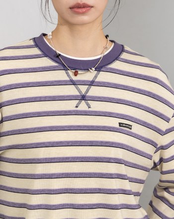 天絲條紋落肩長袖T恤(兩色)