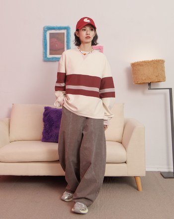 層次拼色落肩大學T(兩色)