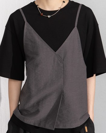 不對稱背心兩件式T恤(兩色)