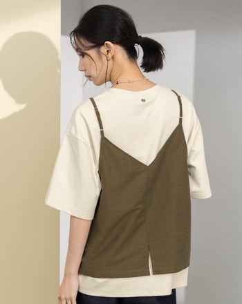 不對稱背心兩件式T恤(兩色)