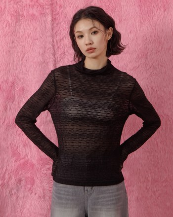 透膚蕾絲内搭長袖上衣(兩色)