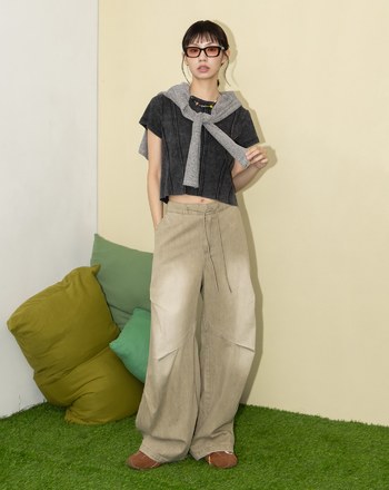 A｜雪花水洗立體車線修身T恤(兩色)