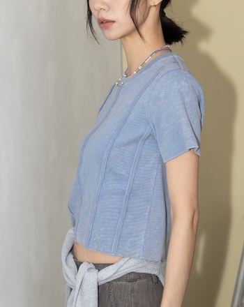 A｜雪花水洗立體車線修身T恤(兩色)