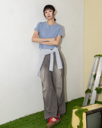 A｜雪花水洗立體車線修身T恤(兩色)