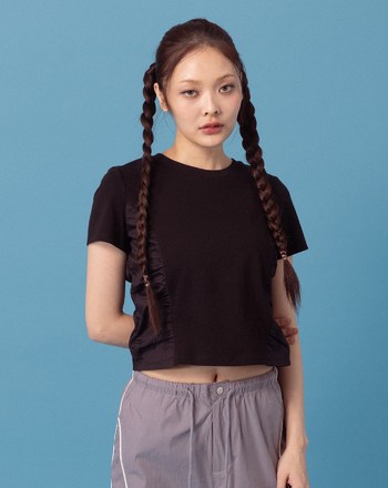 A｜天絲抽皺腰線修身T恤(兩色)