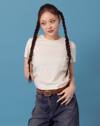 A｜天絲抽皺腰線修身T恤(兩色)