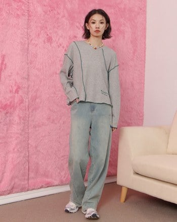 ➤密拷坑條字母繡花長袖T恤(兩色)