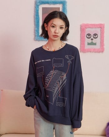 ➤收納印花空氣棉大學T(兩色)