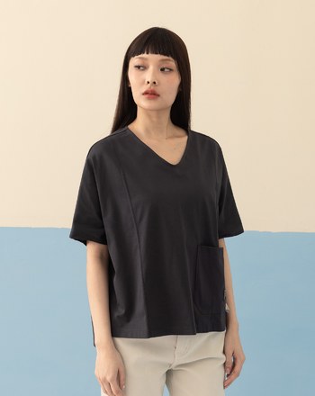 ➤口袋V領連袖涼感T恤(兩色)