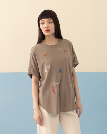 ➤蔬果對話圓弧下擺連袖T恤(兩色)