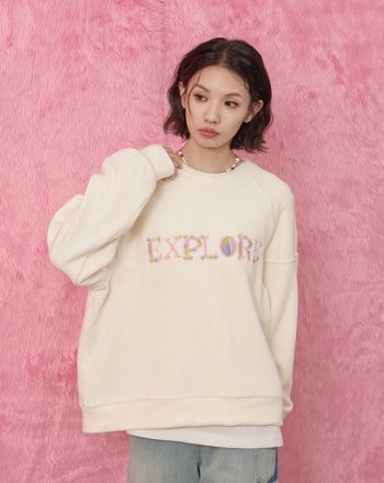 ➤EXPLORE趣味繡花絨毛大學T(四色)