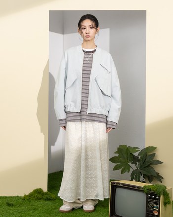 V領抽皺率性飛行夾克(兩色)