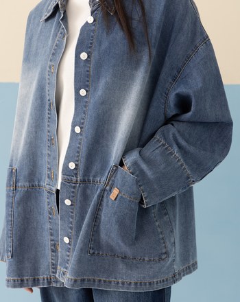 造型袖口刷色牛仔襯衫外套(兩色)
