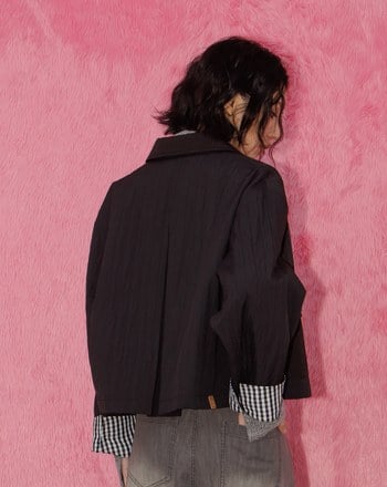 A｜啞光立體紋理格紋反褶袖外套(兩色)