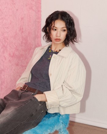 A｜啞光立體紋理格紋反褶袖外套(兩色)