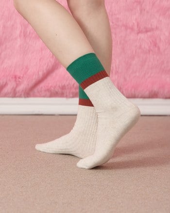 撞色羅紋長襪(三色)