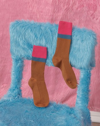 撞色羅紋長襪(三色)