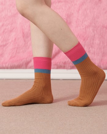 撞色羅紋長襪(三色)