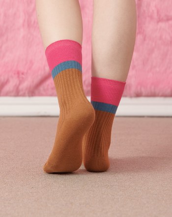 撞色羅紋長襪(三色)