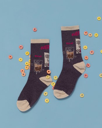 珍奶補給QQ撞色長襪(兩色)