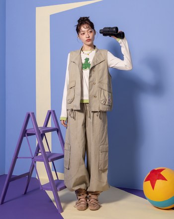 PIXAR系列 小逗布標立體口袋工裝背心(卡其色)