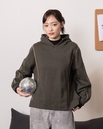 運動風配色滾邊綿羊絨感帽T(兩色)