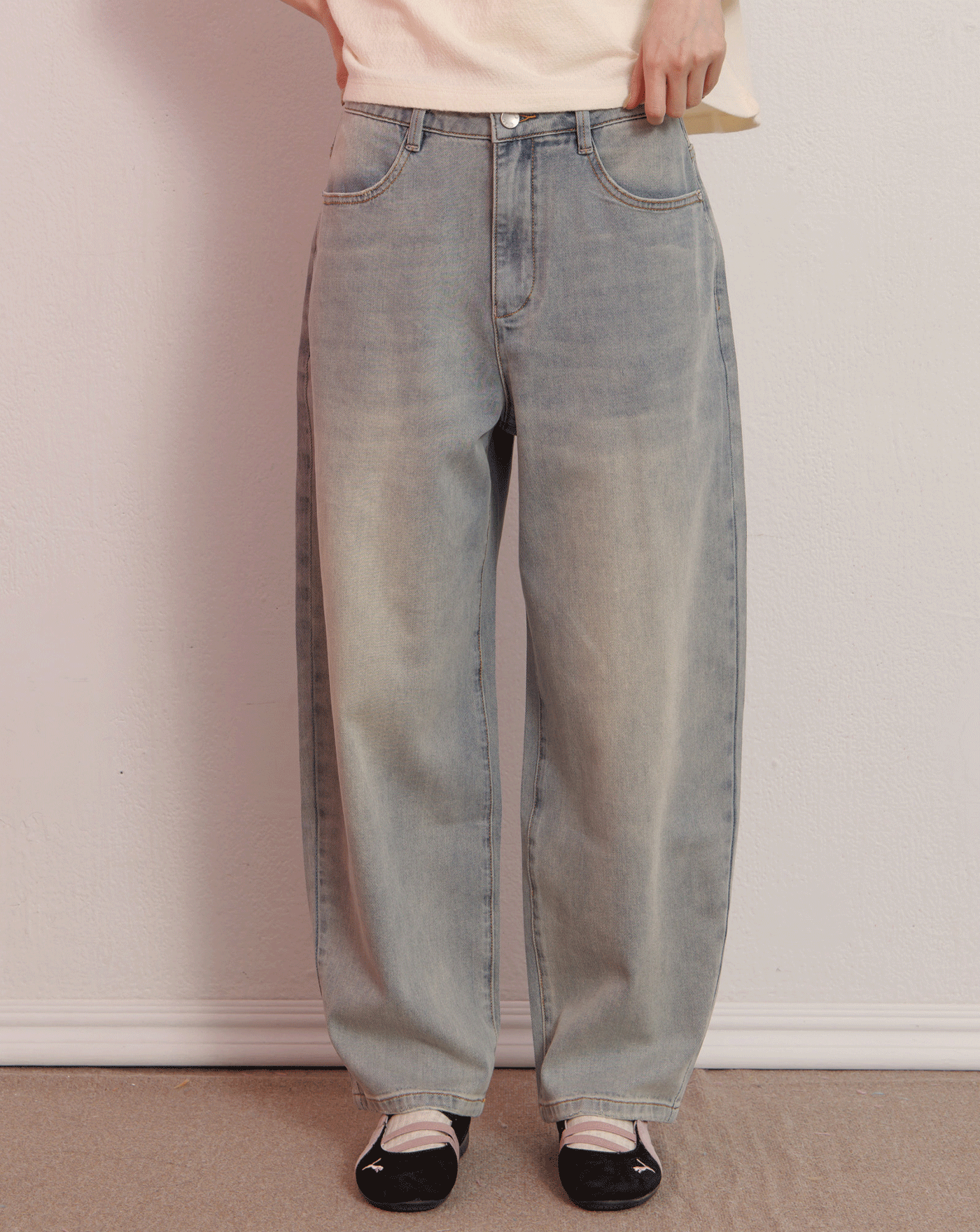 標語鋼印繭型牛仔褲(兩色)