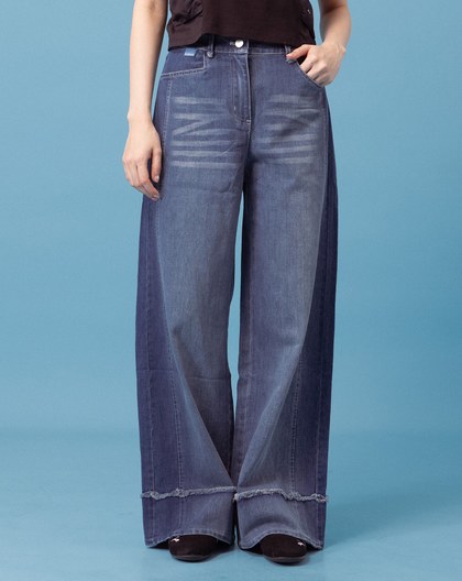 ◢shadow修容雙色拼接牛仔寬褲(兩色)