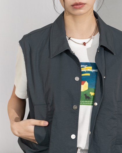 透氣防曬格紋滾邊下擺抽繩背心(兩色)