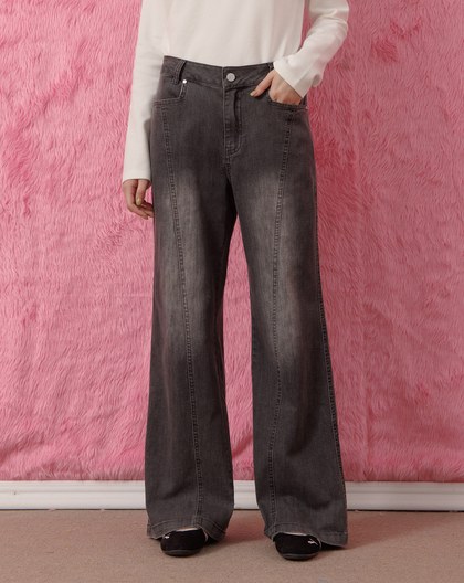 A｜極修身長腿微喇叭刷色牛仔褲(兩色)