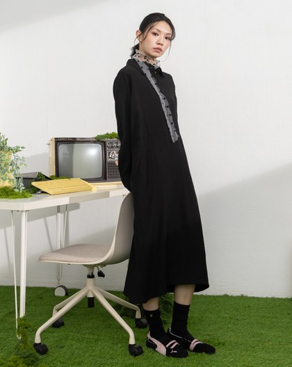 顯瘦抽皺腰線連袖洋裝(兩色)